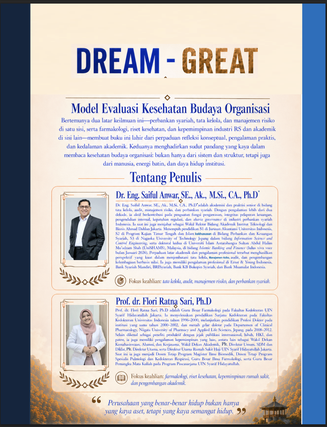 Cover belakang buku DREAM-GREAT — Tentang Penulis